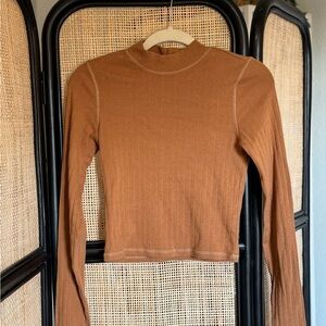 Ribbed Brown Long Sleeve Top